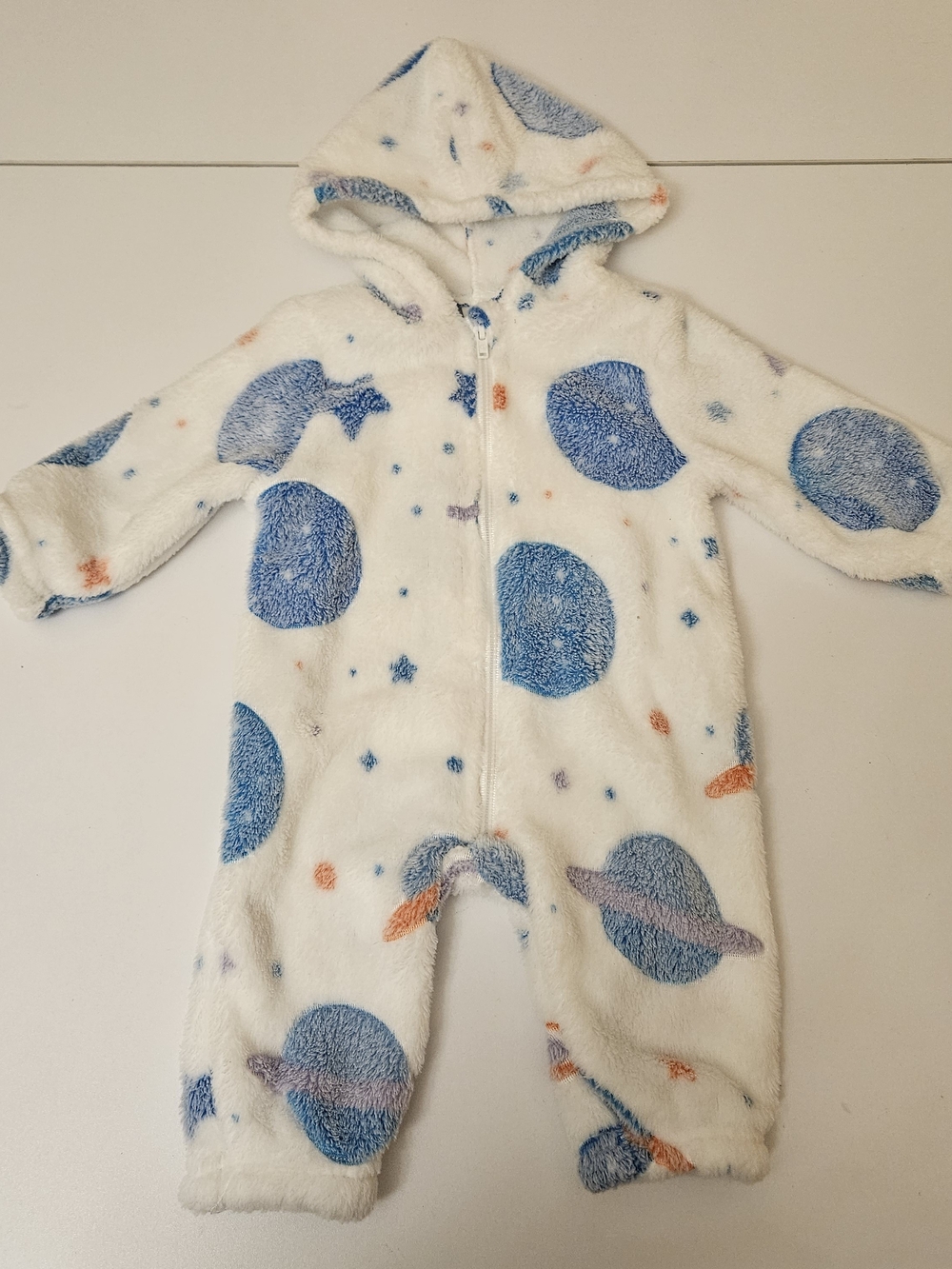SHEIN White Blue Plush Hooded Infant Fleece One Piece Infant 1-3 Mths Space